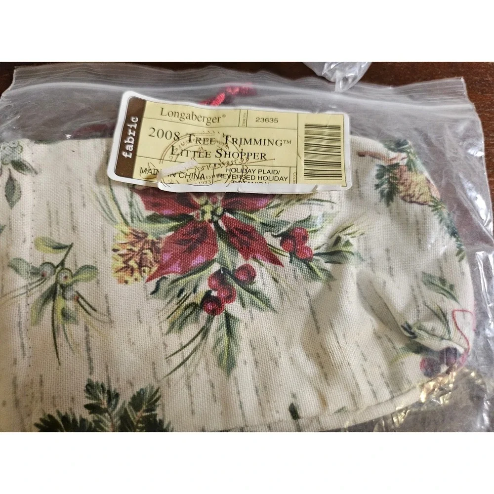 Longaberger Little Gift Fabric Bags Set of 4 Holiday Botanical Christmas Red